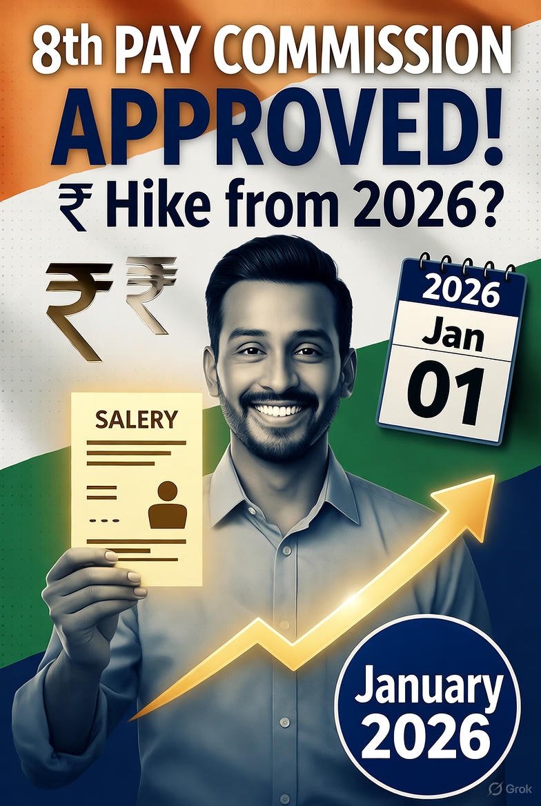8वें वेतन आयोग को मंजूरी–कर्मचारियों की बल्ले-बल्ले          अब 50 लाख केंद्रीय कर्मचारी और 69 लाख पेंशनर होंगे मालामाल!
